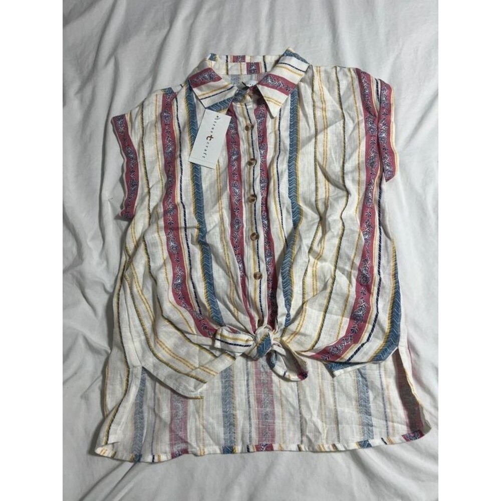 Women’s knotted tied blouse, top shirt, size XS true craft linen blend